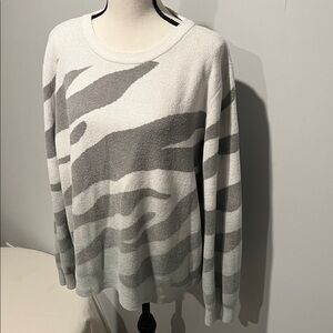 Barefoot Dreams Gray and White Crew Neck Sweater